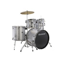 LUDWIG LC16515 ACCENT DRIVE 5-PIECE DRUMS SET WITH HARDWARE, THRONE & CYMBAL, SILVER FOIL COLOR